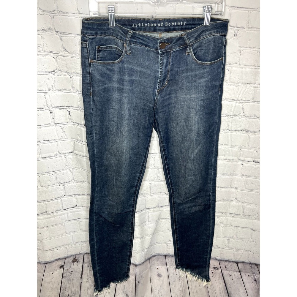 Articles of Society Sarah Skinny Jeans Dark Wash Raw Hem Size 28 Womens Blue